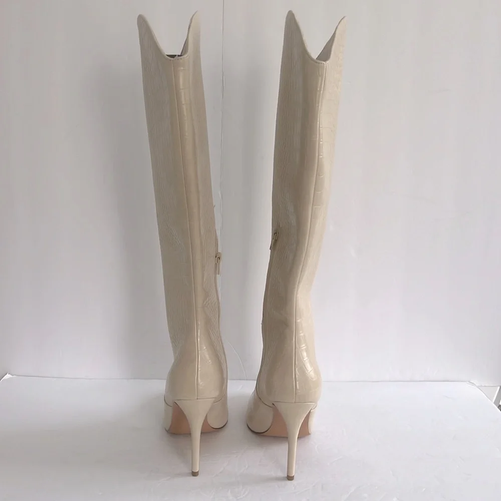 SHOEDAZZLE Women Paige Stiletto Beige Knee-High Boots Crock Embossed Size 10 New - Picture 11 of 14